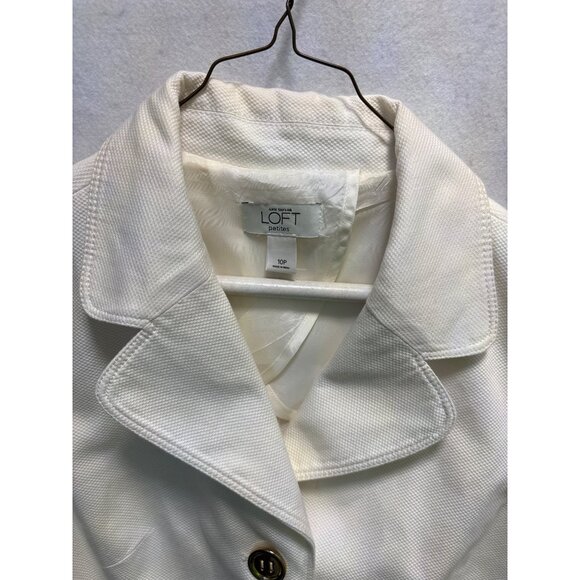 Ann Taylor Loft Womens White Blazer Jacket 10P Petite Cotton Blend 3/4 Sleeve Bu - Picture 4 of 12
